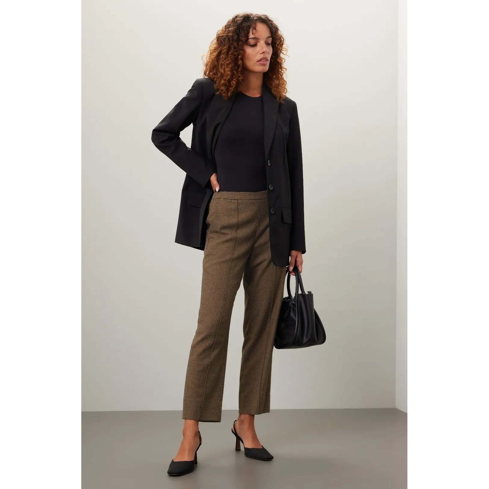 Vince‎ Houndstooth Pull-On Crop Pants Trousers Black Camel Brown Small Petite